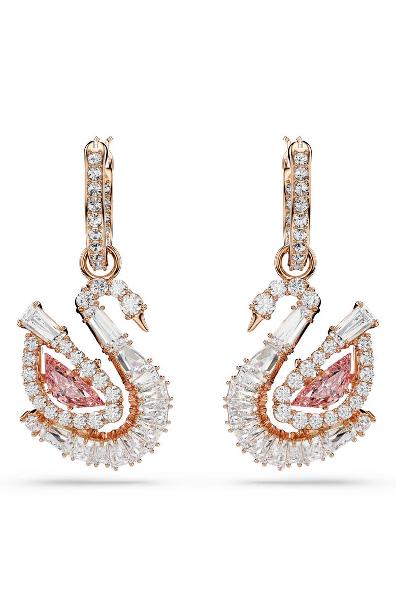 Swarovski Crystal Swan Drop Earrings, Alternate, color, Rose Gold/ White