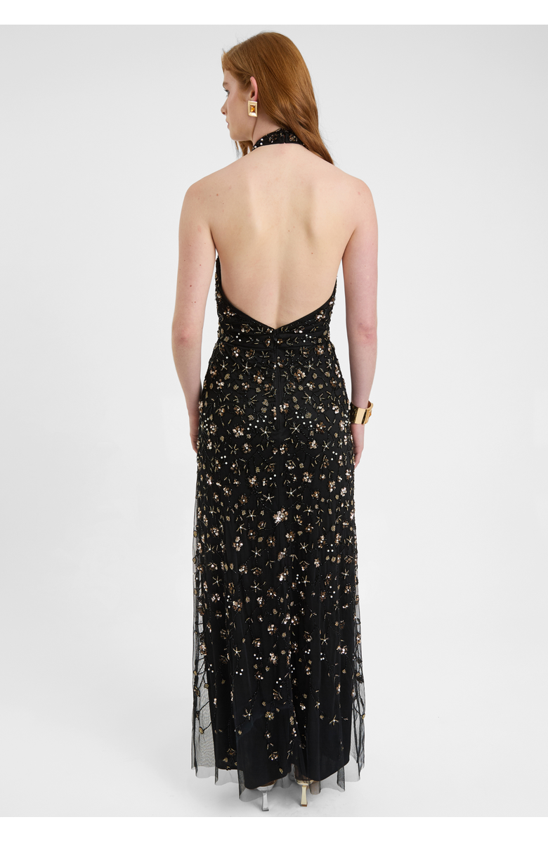 BEAUUT Embellished Sequin Beaded Maxi Dress With Choker-Style Collar, Alternate, color, Black