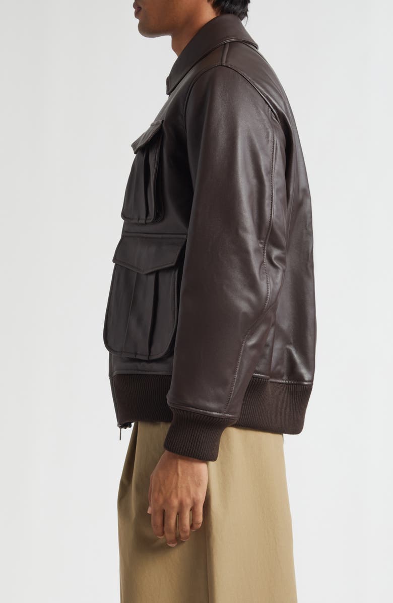 Simone Rocha Oversize Leather Bomber Jacket, Alternate, color, Chocolate