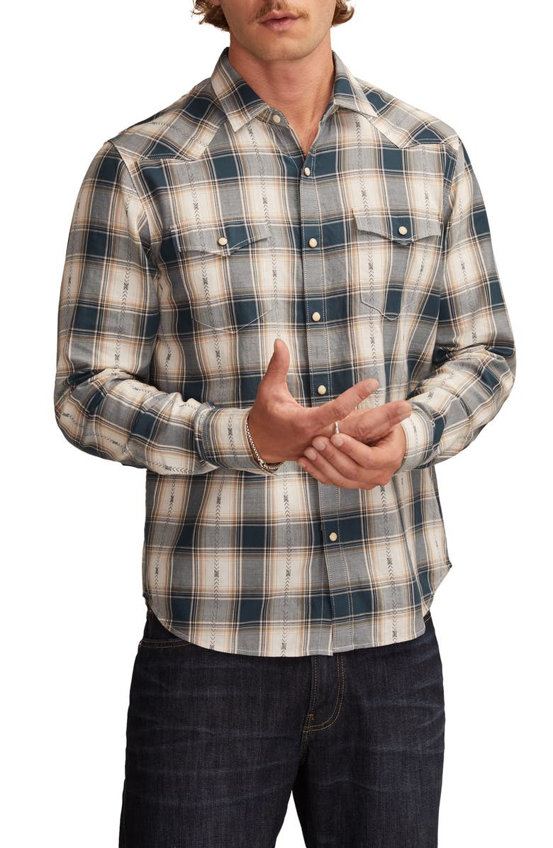 Lucky Brand Dobby Plaid Western Shirt, Main, color, Navy Multi