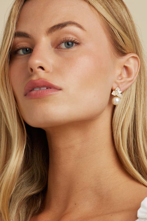 Untamed Petals Sophie Pearl Drop Earrings In Gold
