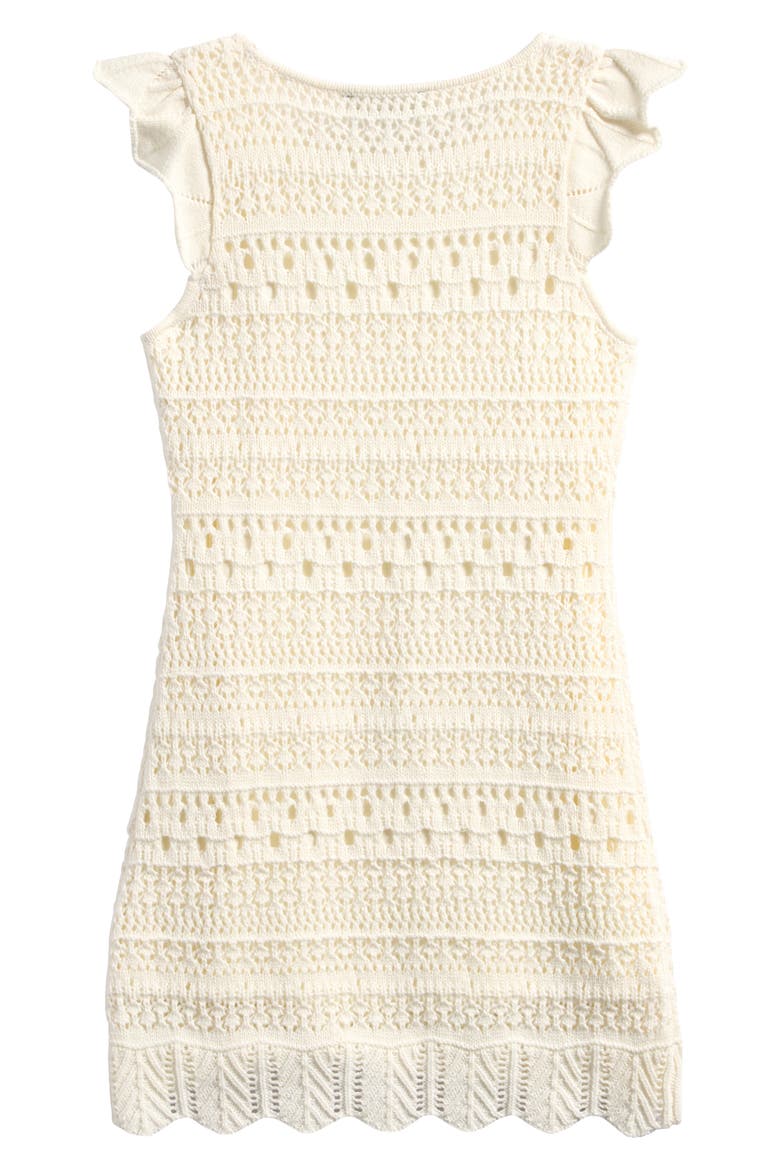 Kids' Flutter Sleeve Pointelle Dress, Alternate, color, EGRET