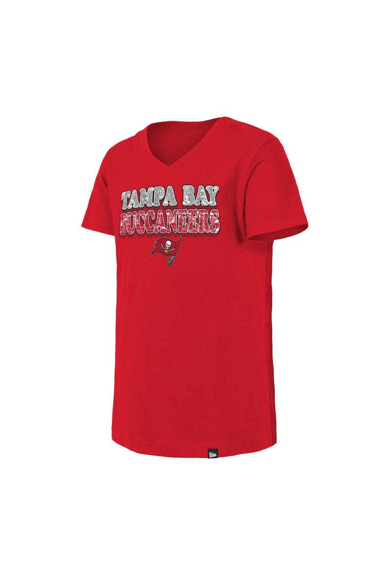 Girls Youth New Era Red Tampa Bay Buccaneers Reverse Sequin V-Neck T-Shirt, Alternate, color, Red