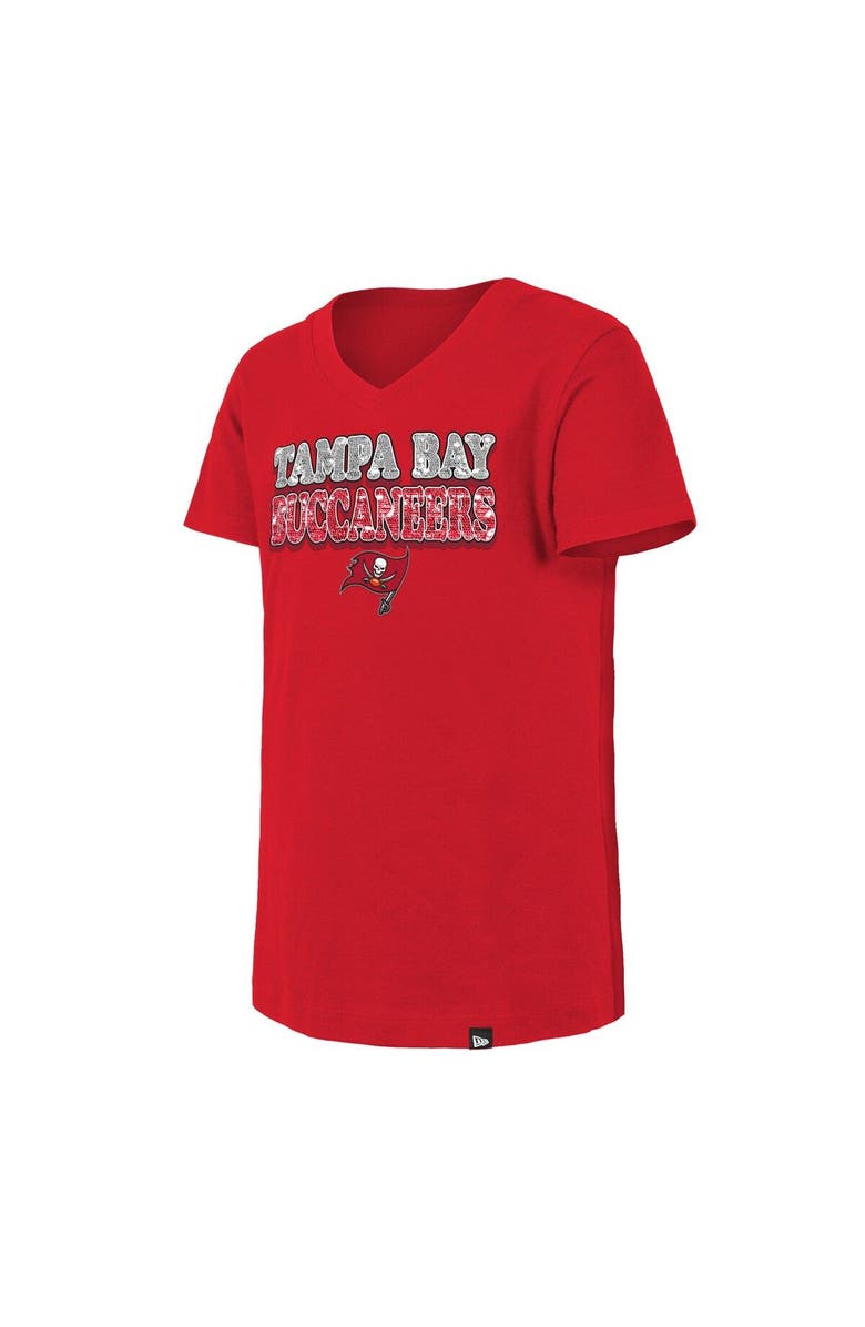 New Era Girls Youth New Era Red Tampa Bay Buccaneers Reverse Sequin V-Neck T-Shirt, Alternate, color, 