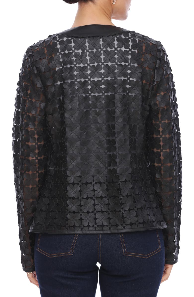 Bagatelle Floral Mesh Lady Like Faux Leather Trim Jacket, Alternate, color, Black