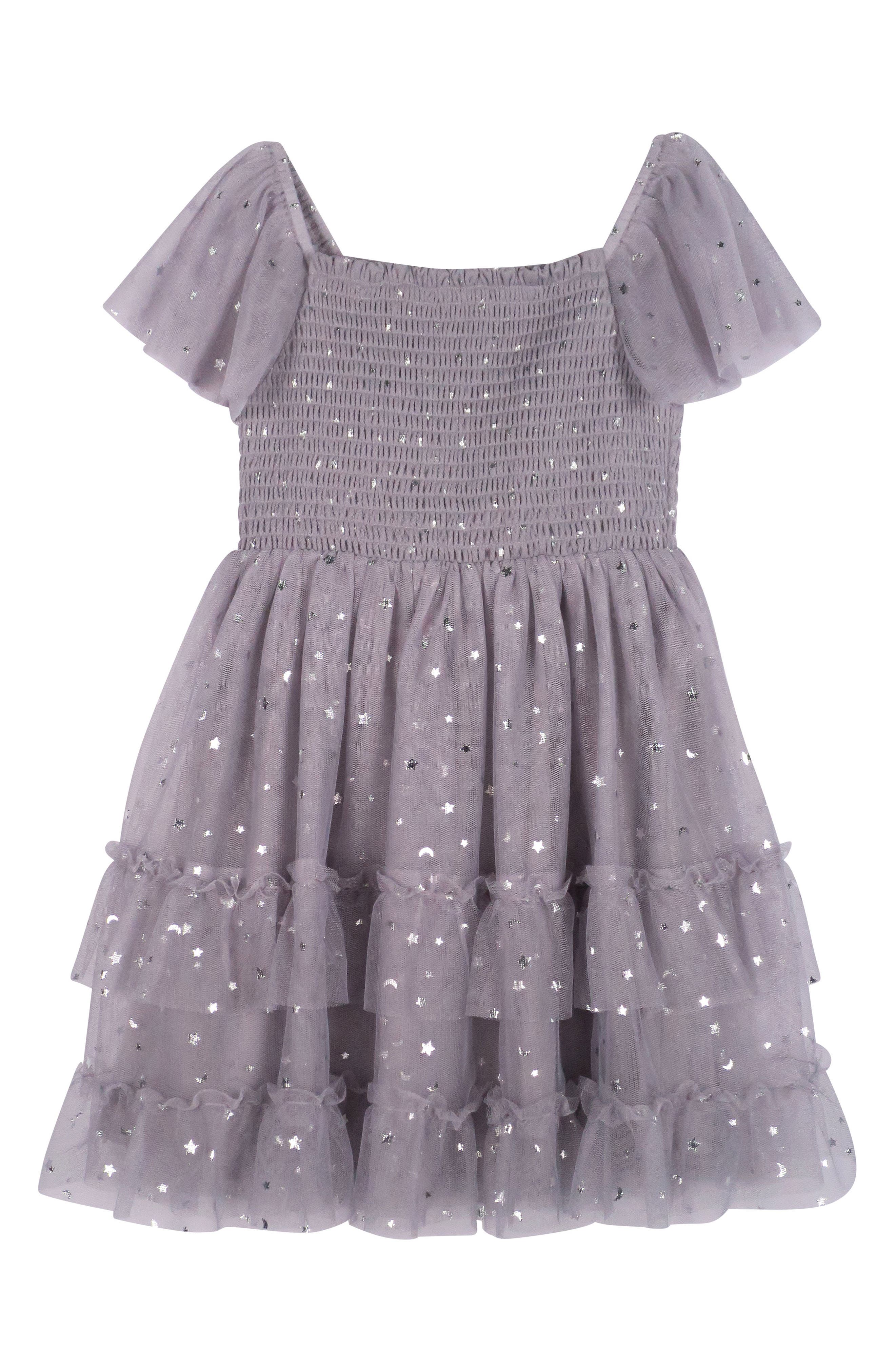 Zunie Kids' Sparkle Flutter Sleeve Mesh Dress