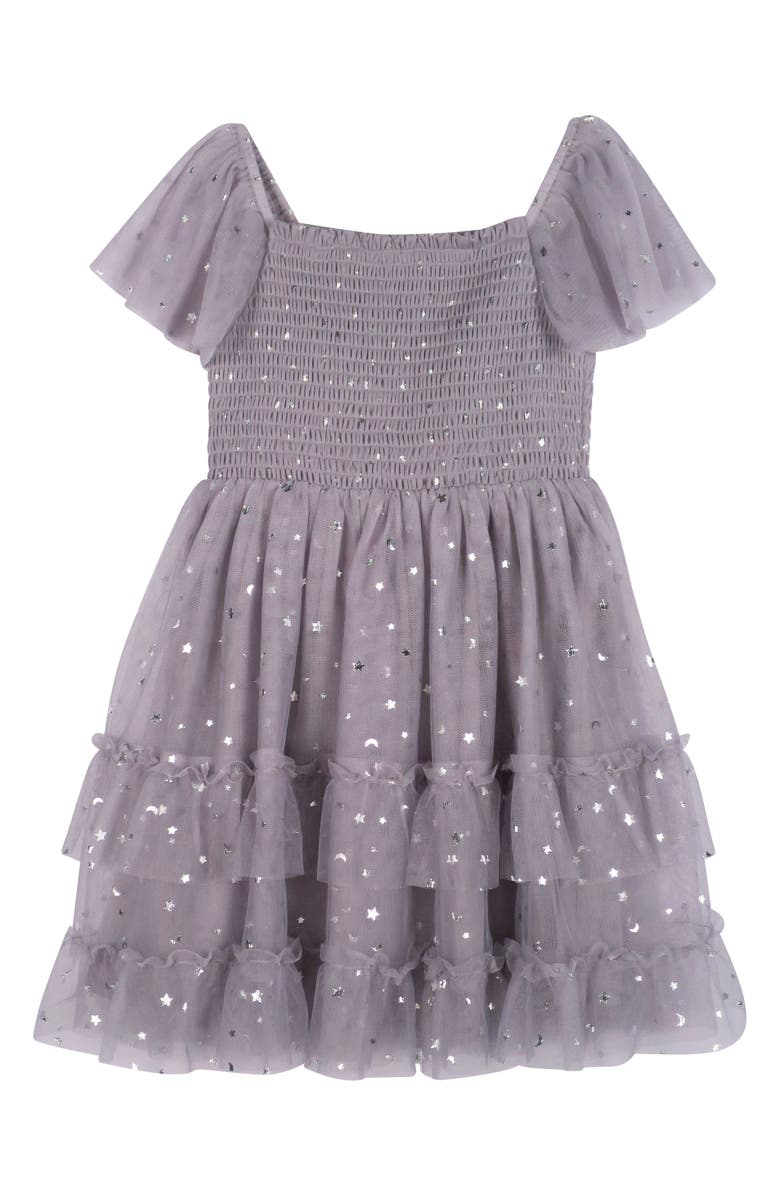 Zunie Kids' Sparkle Flutter Sleeve Mesh Dress, Main, color, Grey