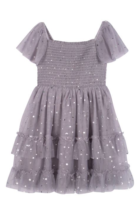 Kids' Sparkle Flutter Sleeve Mesh Dress (Little Kid)