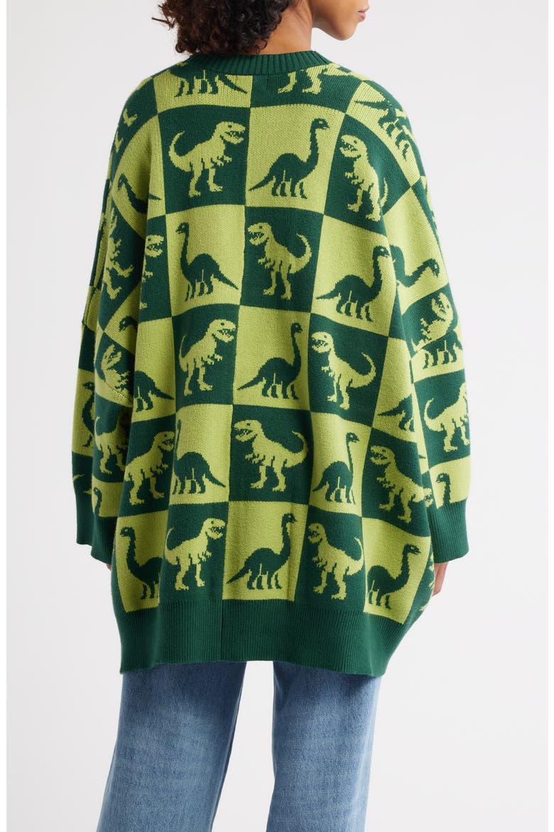 Dino Drama Oversize Jacquard Cardigan, Alternate, color, GREEN