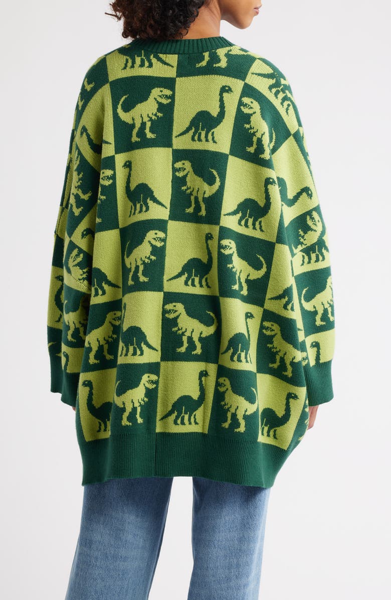 Dressed in Lala Dino Drama Oversize Jacquard Cardigan, Alternate, color, Green