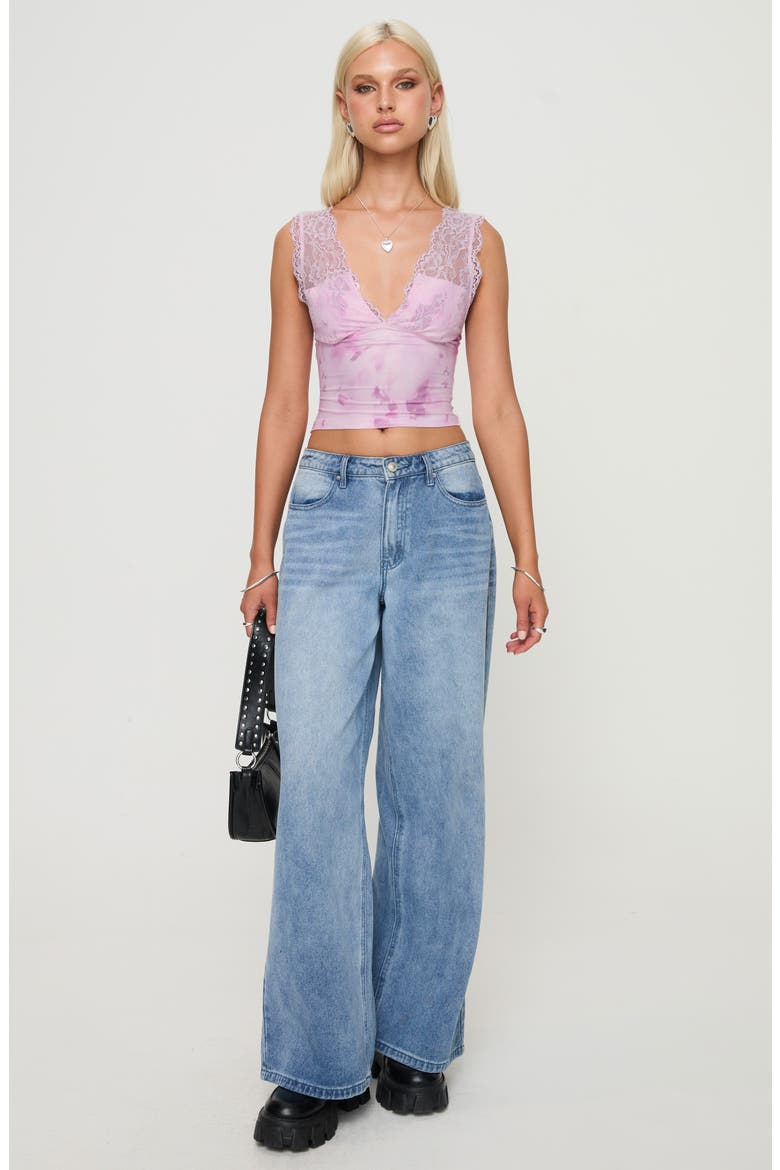 Typha Print Lace Trim Tank Top, Alternate, color, PINK