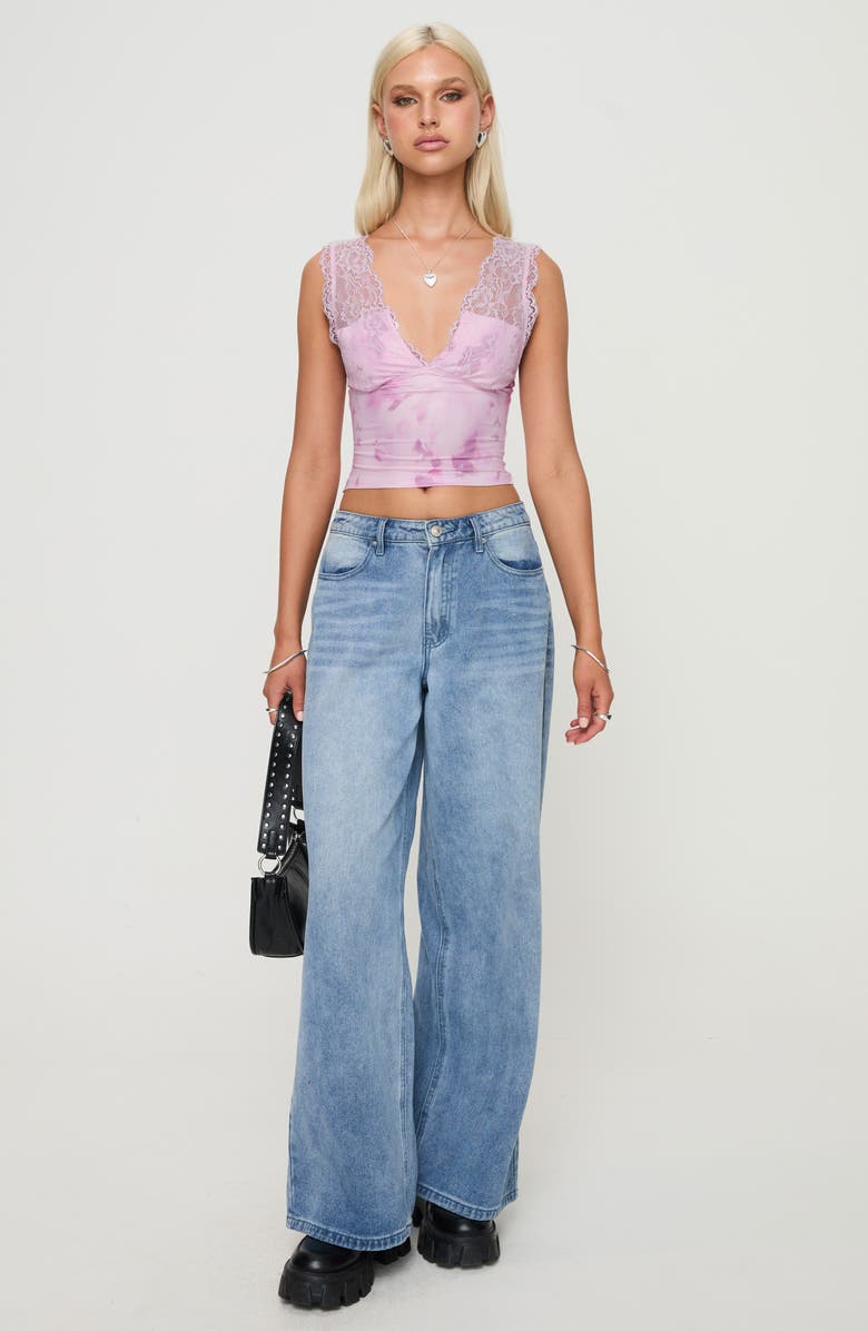 Princess Polly Typha Print Lace Trim Tank Top, Alternate, color, Pink