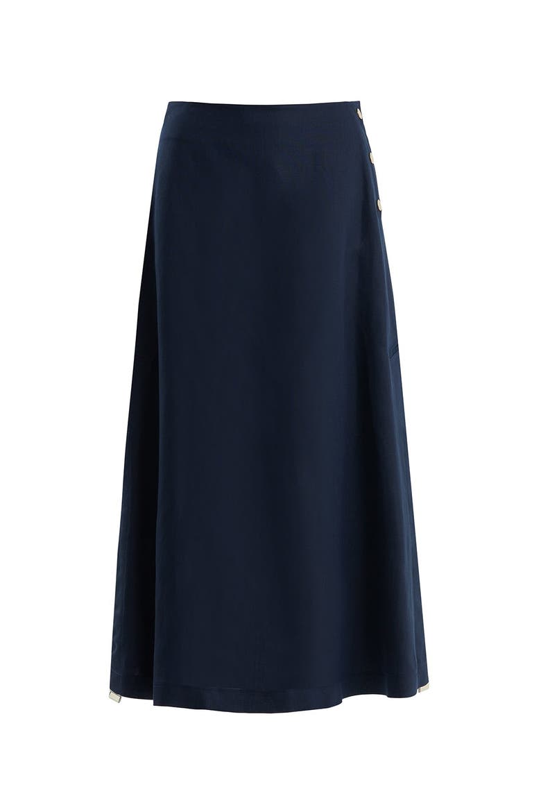 Dark Navy Button-Closure Maxi Skirt, Alternate, color, Blue