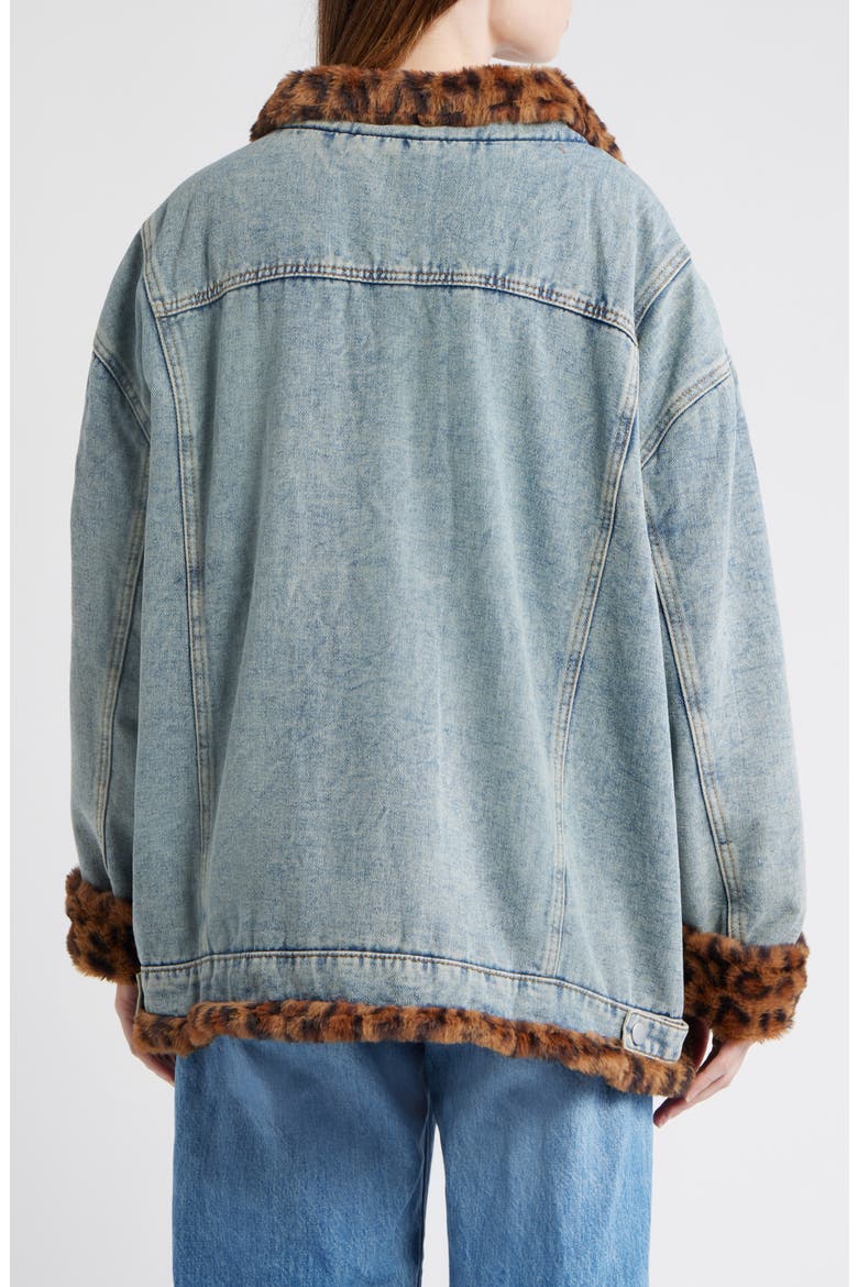 Lala Forever Denim Jacket with Faux Fur Trim, Alternate, color, BLUE