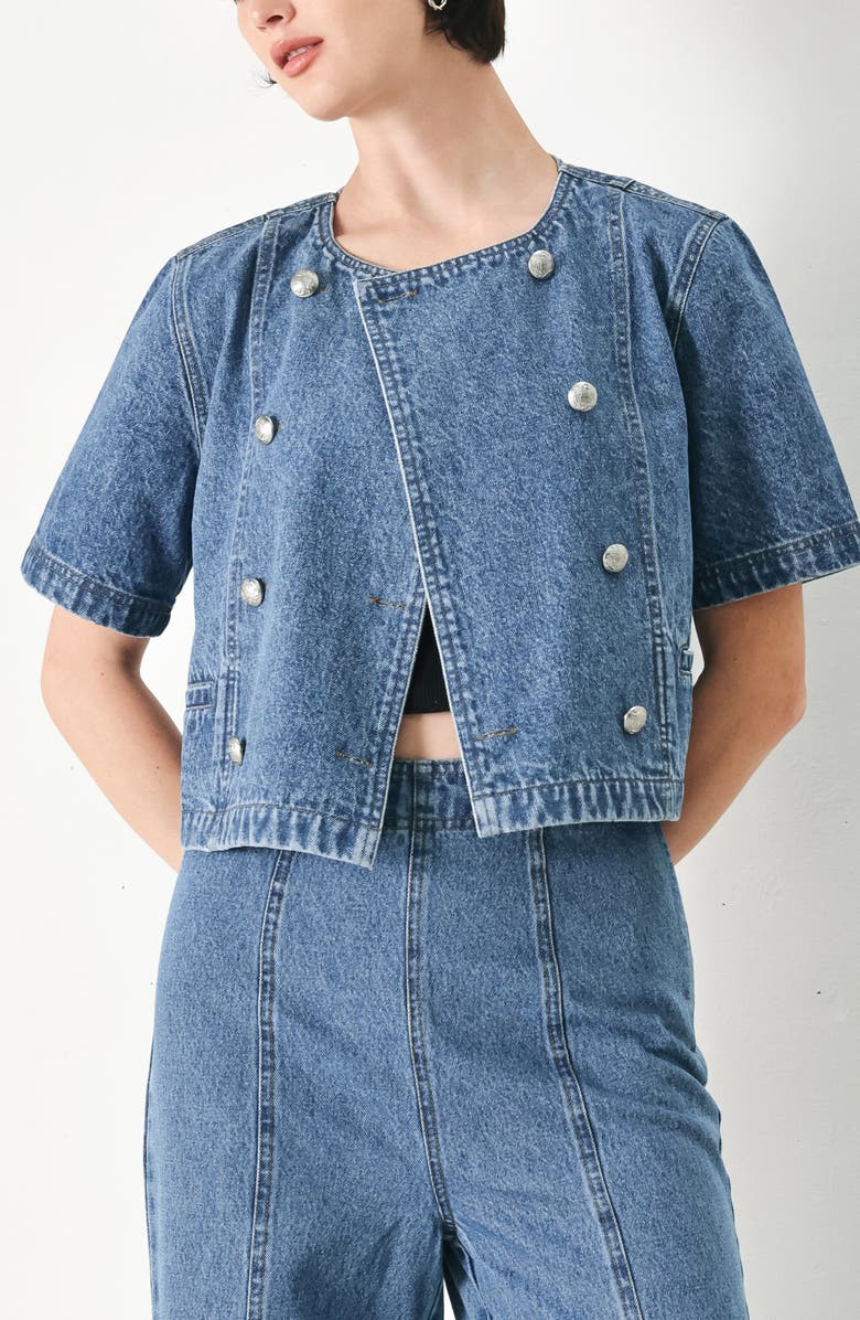 FREEMARKET Cotton Denim Buttoned Crop Top, Alternate, color, Indigo