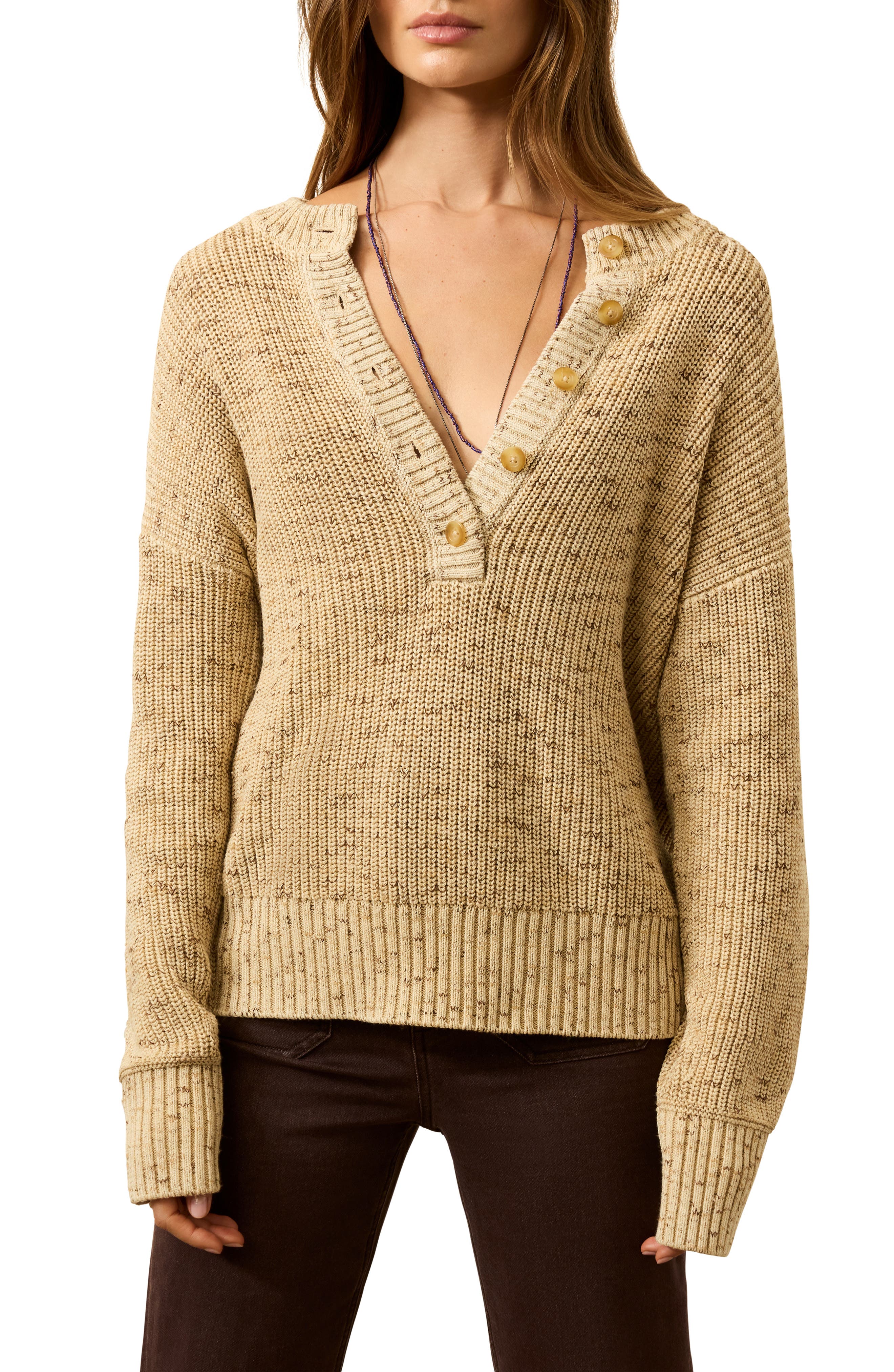 Sunwashed Organic Cotton Blend Fisherman Henley Sweater