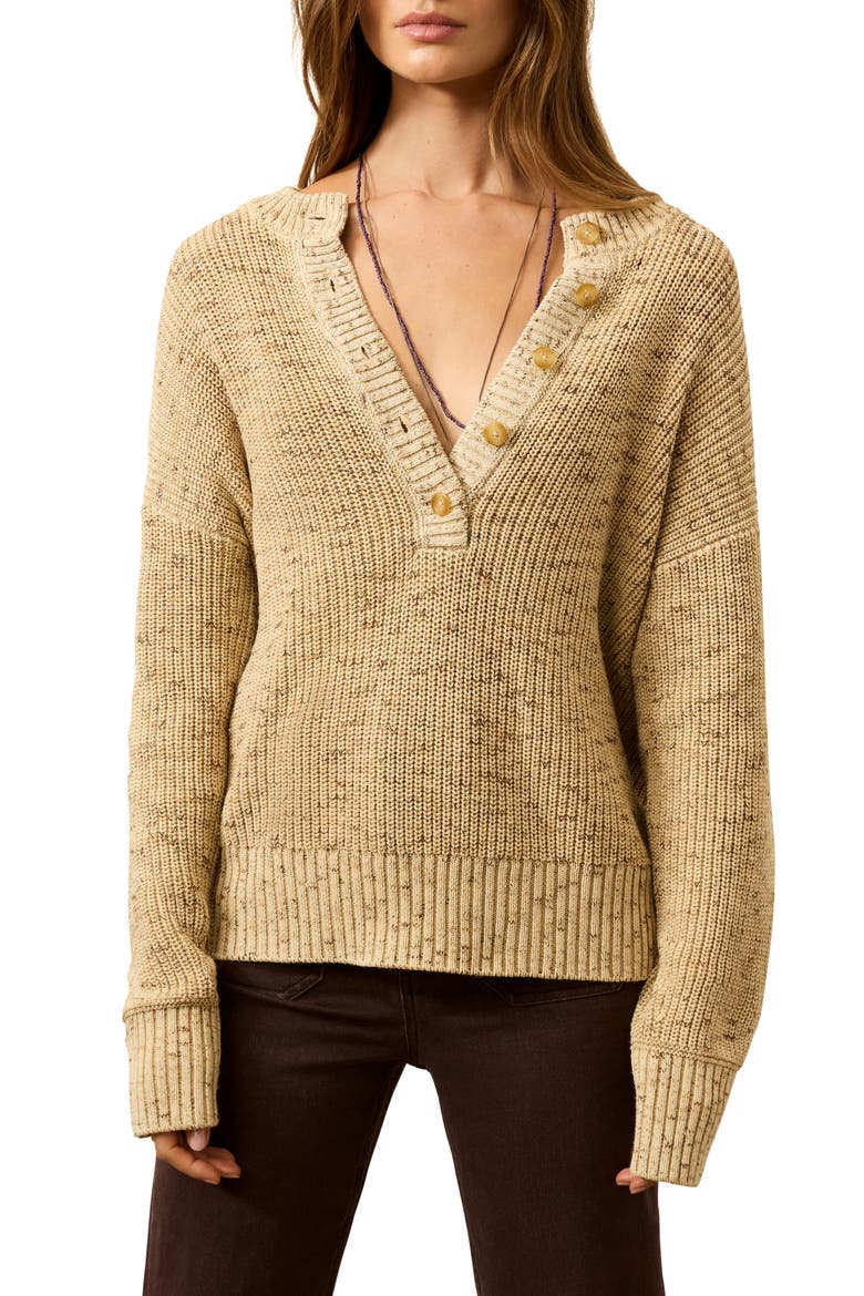 Sunwashed Organic Cotton Blend Fisherman Henley Sweater, Main, color, OAT