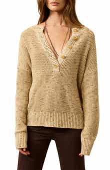 Sunwashed Organic Cotton Blend Fisherman Henley Sweater