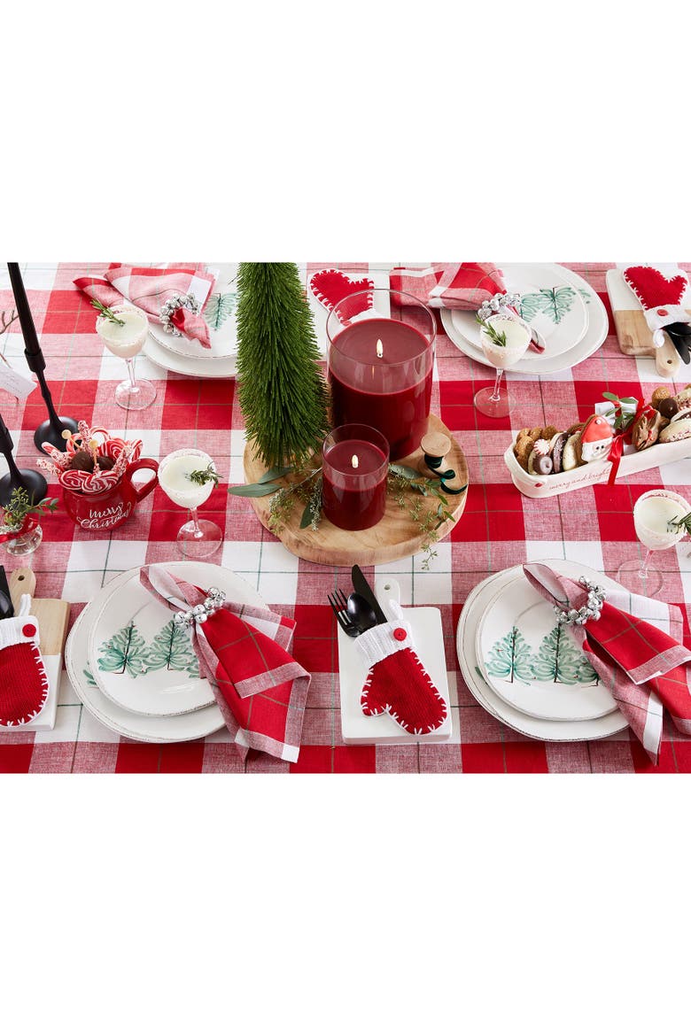Linen Table Throw 52 x 52 Inch - Very Merry Plaid, Alternate, color, Very Merry