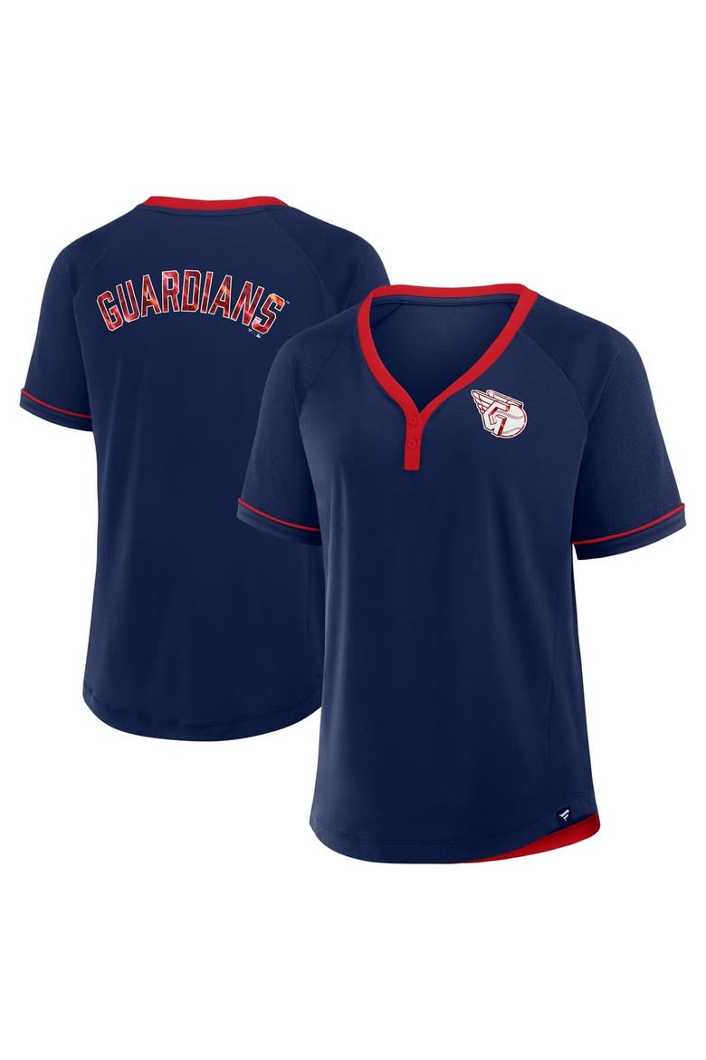 Women's Fanatics Navy Cleveland Guardians League Diva Star Raglan V-Neck T-Shirt, Main, color, Navy