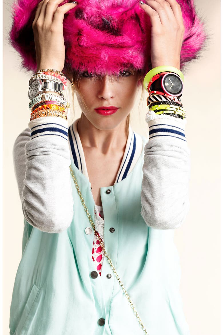 Hinged Bangle, Alternate, color, WHITE/ GOLD