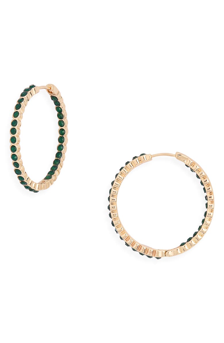 NORDSTROM RACK Crystal Medium Inside Out Hoop Earrings, Main, color, Emerald- Gold