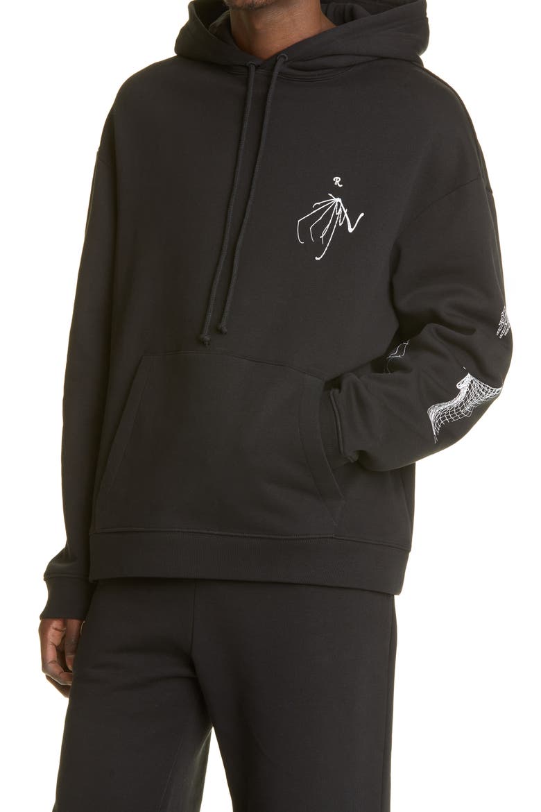 Gothic Print Cotton Hoodie, Alternate, color, BLACK