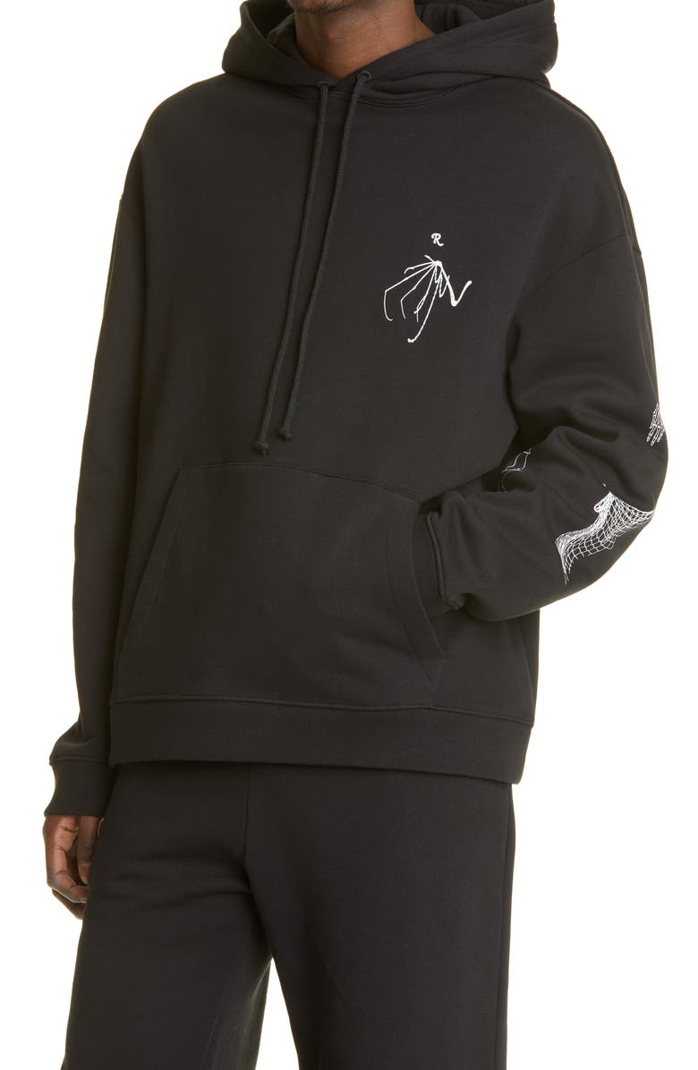 Raf Simons Gothic Print Cotton Hoodie, Alternate, color,