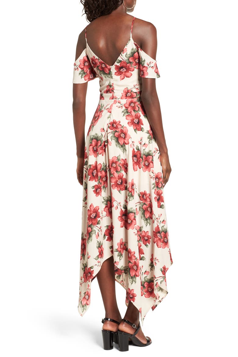 Cold Shoulder Midi Dress, Alternate, color, RED FLORAL