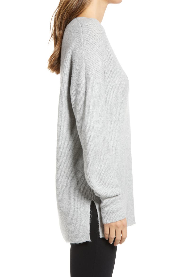 Cozy V-Neck Tunic Sweater, Alternate, color, GREY HEATHER