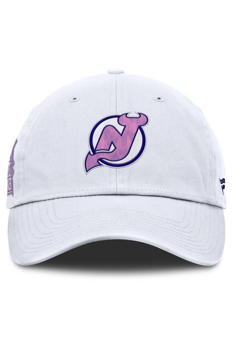 Men's Fanatics  White New Jersey Devils Authentic Pro Hockey Fights Cancer Adjustable Hat, Alternate, color, White