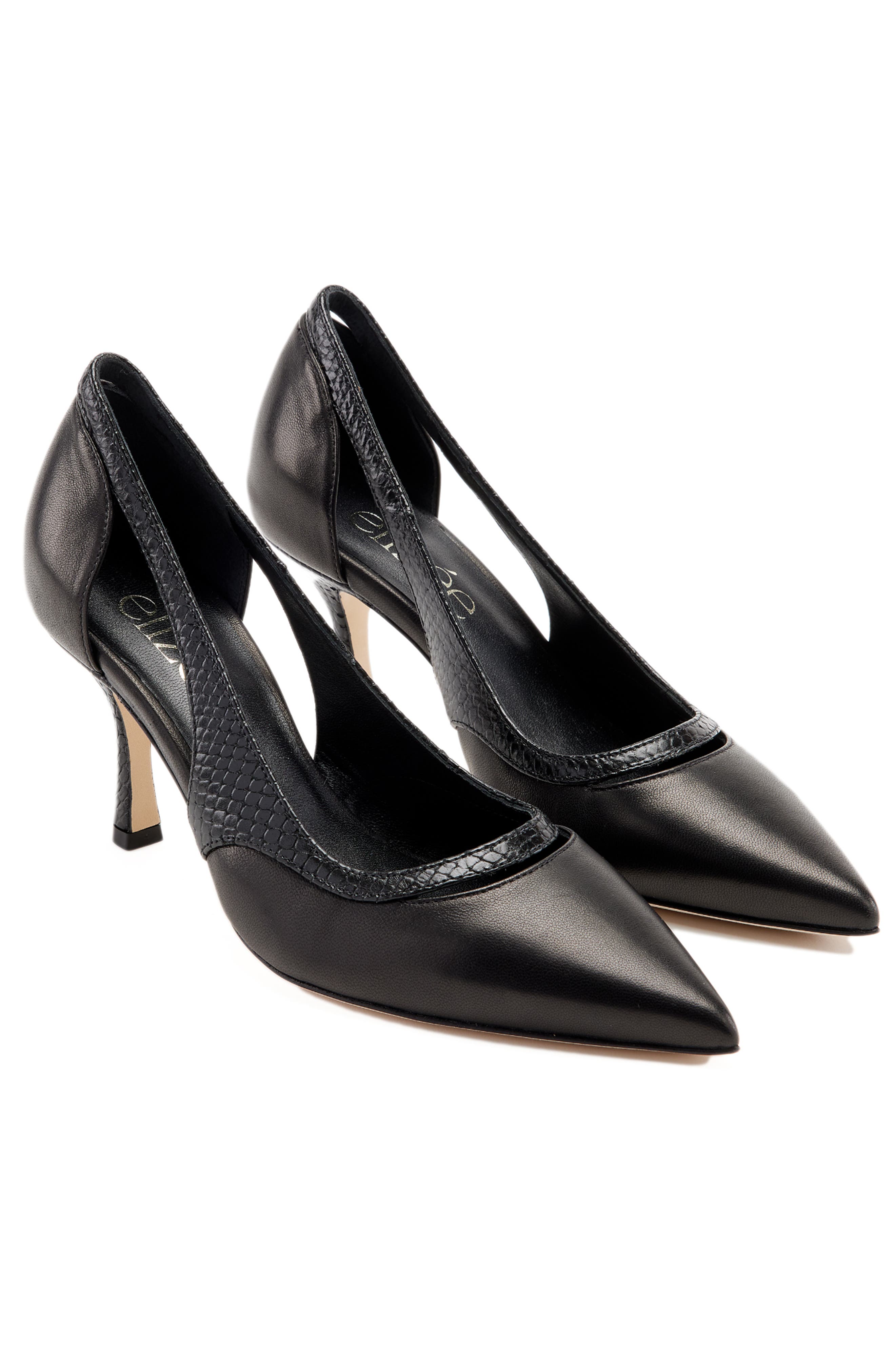 Elle Pump Leather Pointed-Toe Heel, Alternate, color, Black/Python
