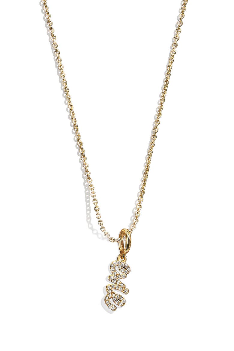 Mini Pavé Script Custom Pendant Necklace, Main, color, CLEAR