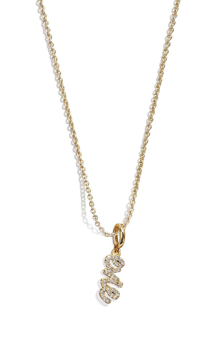 BaubleBar Mini Pavé Script Custom Pendant Necklace, Main, color, Clear