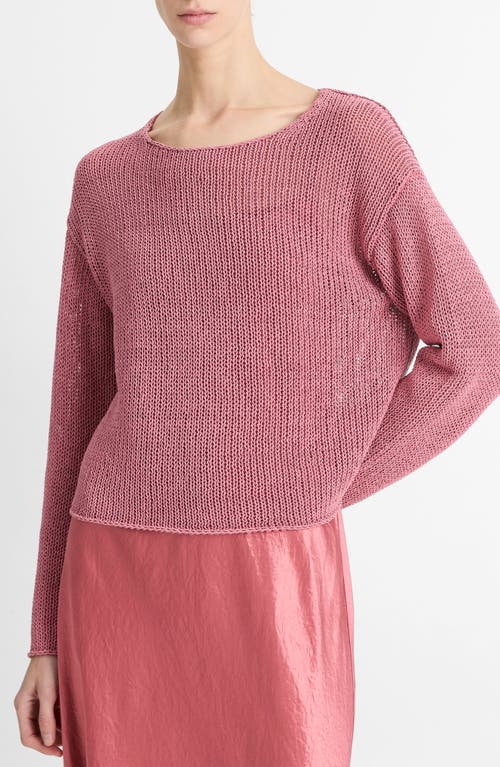 Vince Open Knit Boat Neck Sweater In Peony Wood