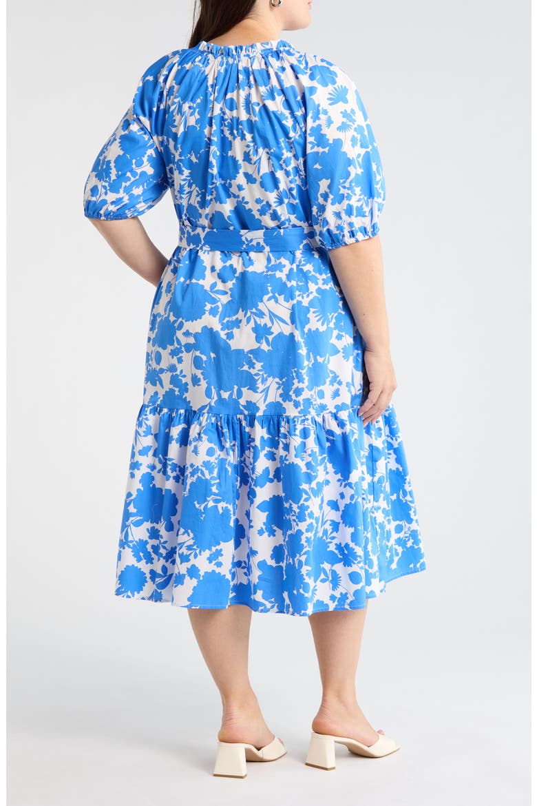 Marinelle Floral Wynette Cotton Tiered Midi Shirtdress, Alternate, color, WHITE-MED BLUE