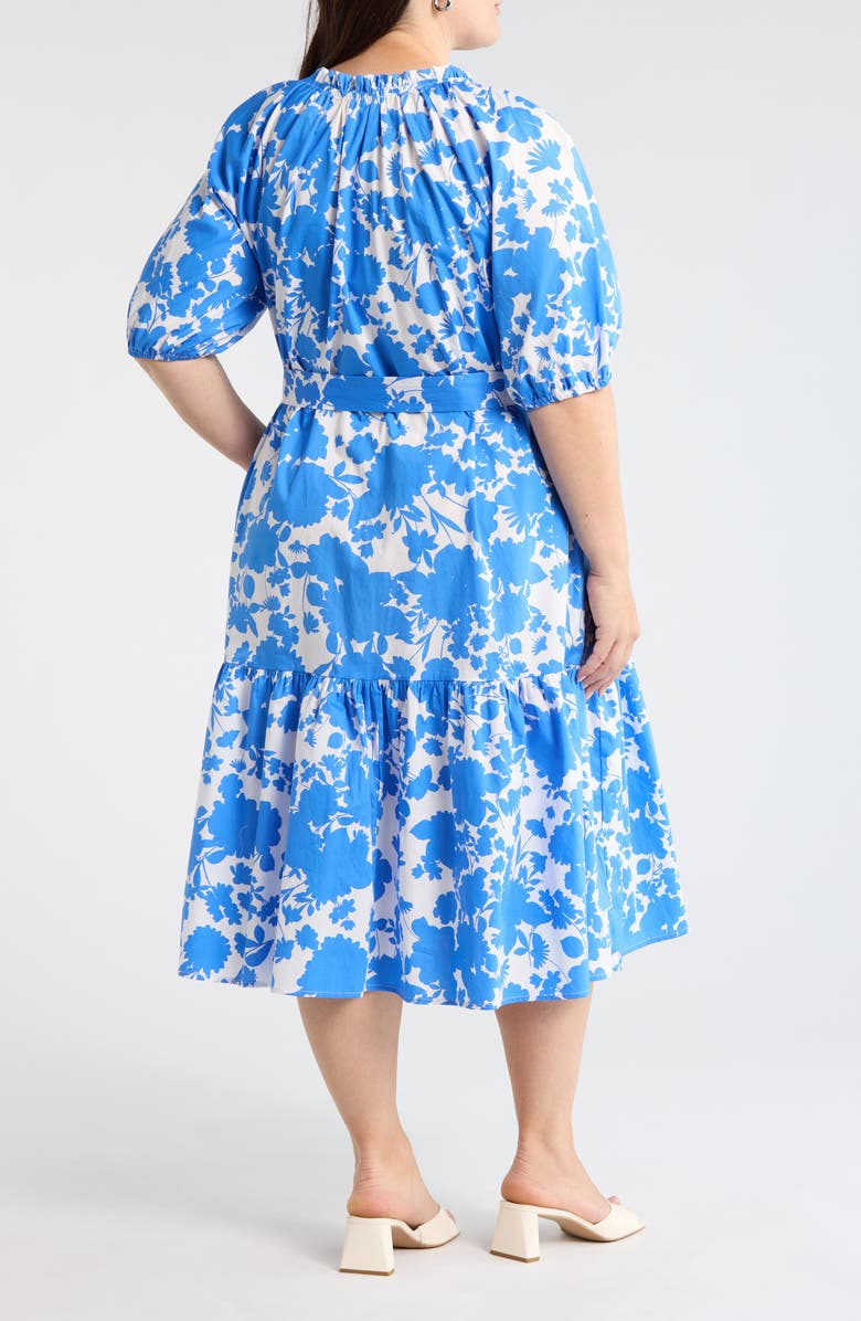 SUGARLIPS Marinelle Floral Wynette Cotton Tiered Midi Shirtdress, Alternate, color, White-Med Blue