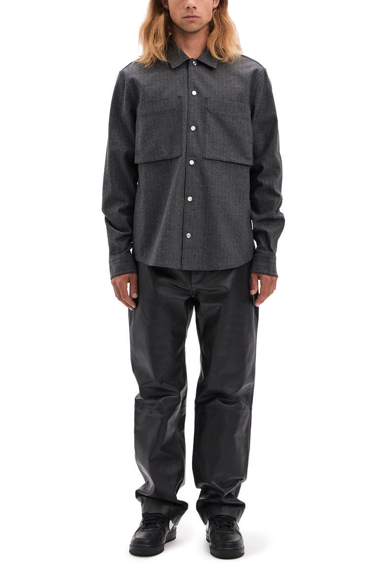Ferro Herringbone Snap-Up Cotton & Wool Blend Overshirt, Alternate, color, WOOD GREY