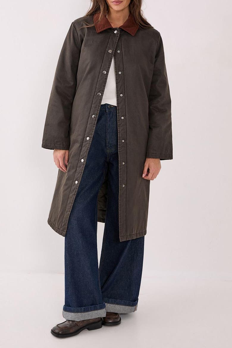 Longline Cord Collar Wax Effect Coat, Alternate, color, Brown