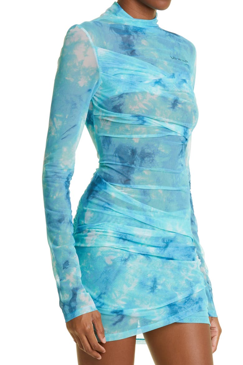 Gender Inclusive Tie Dye Long Sleeve Tulle Twist Minidress (Nordstrom Exclusive), Alternate, color, WHITE/ LIGHT BLUE