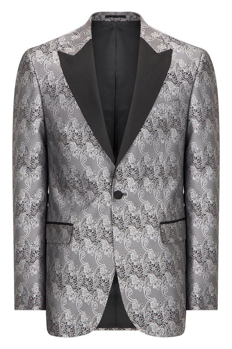Paisley Pattern Tuxedo Jacket, Alternate, color, SILVER
