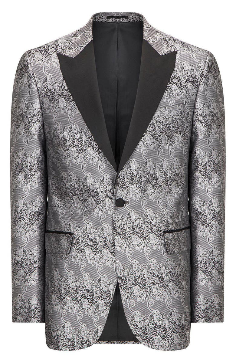 RON TOMSON Paisley Pattern Tuxedo Jacket, Alternate, color, Silver