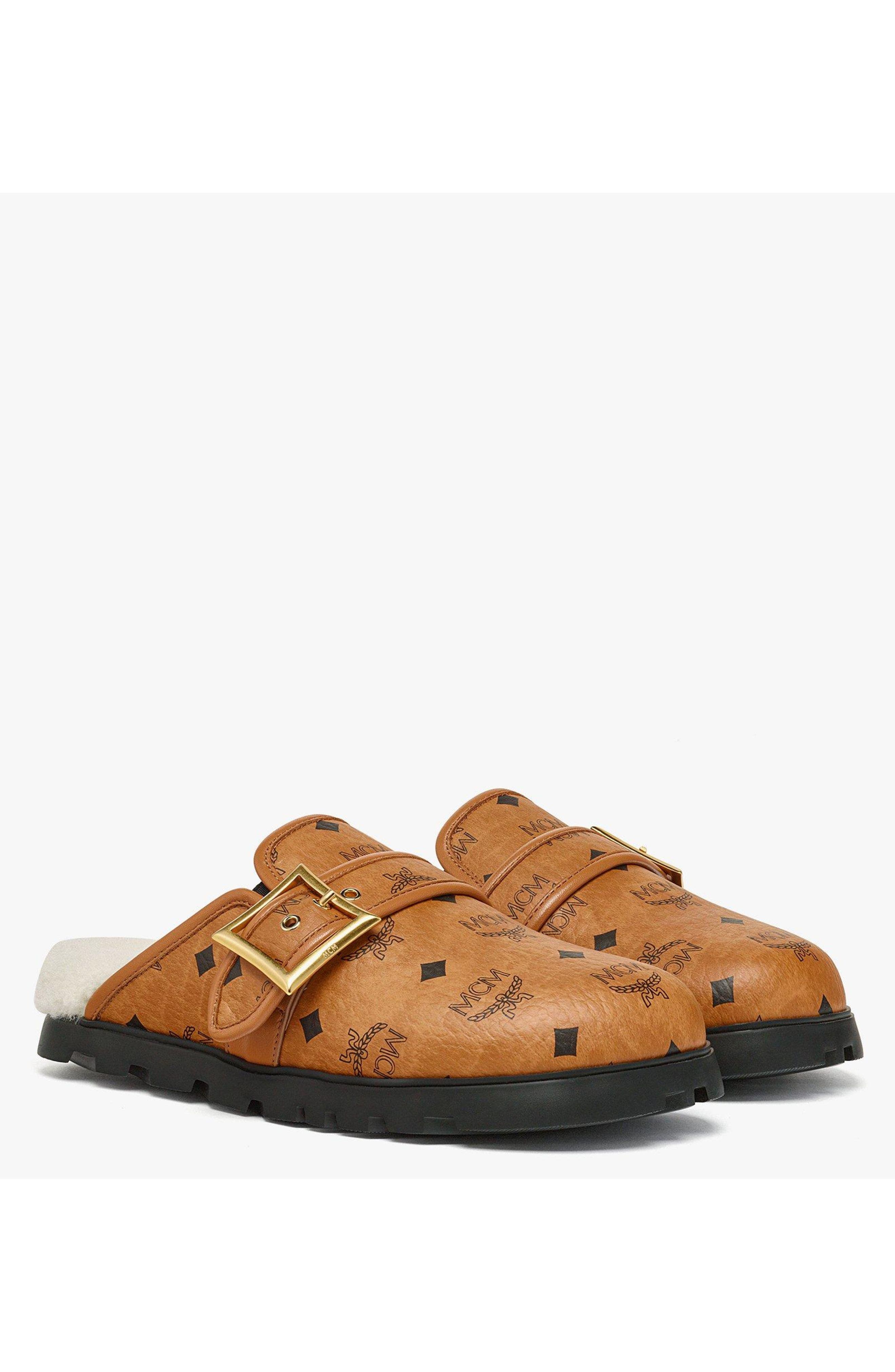 MCM Flat Mule in Visetos and Shearling, Main, color, 