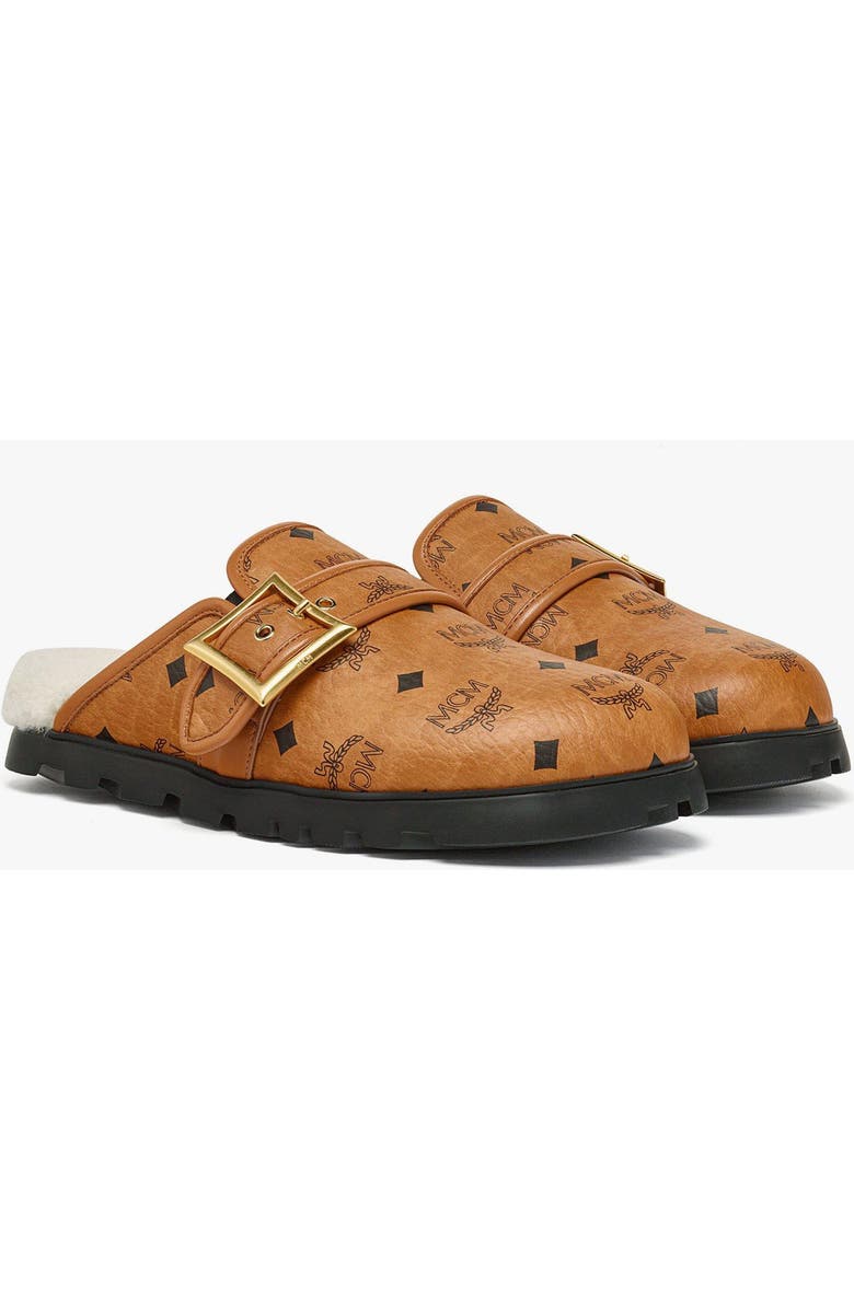 MCM Flat Mule in Visetos and Shearling, Main, color,