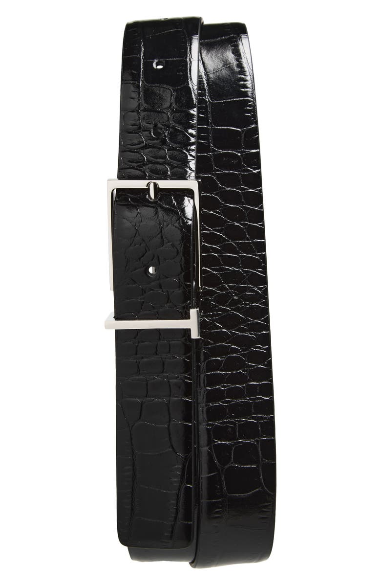 TOM FORD T Loop Croc Embossed Patent Leather Belt, Main, color, Black