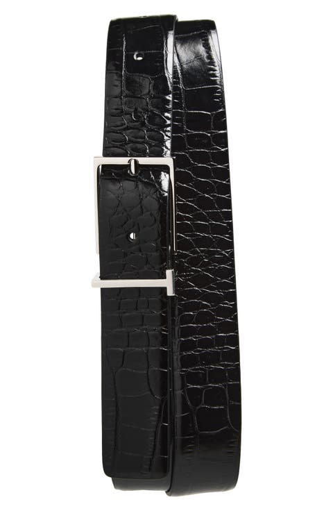 T Loop Croc Embossed Patent Leather Belt