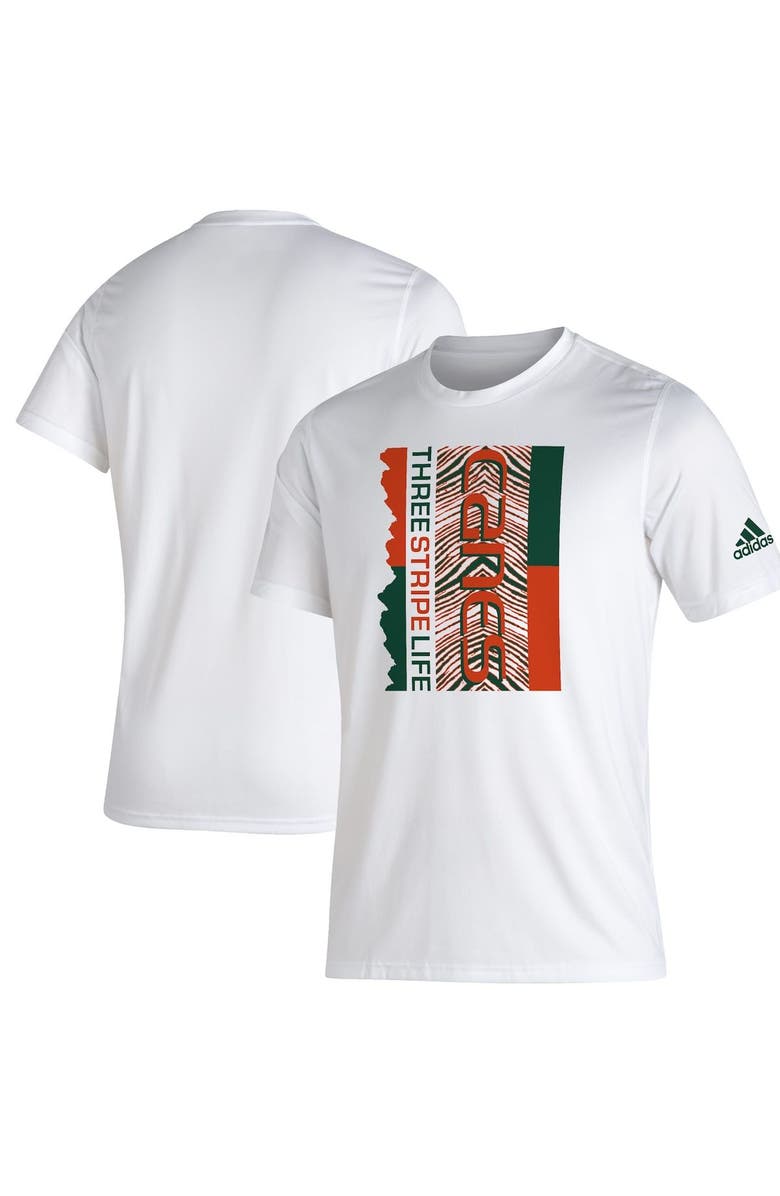 adidas Men's adidas White Miami Hurricanes Zubaz Three-Stripe Life Creator AEROREADY T-Shirt, Main, color, 