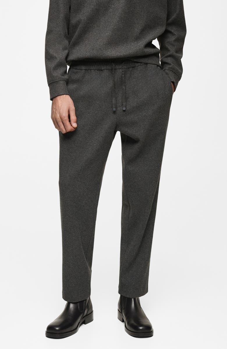 MANGO Flannel Drawstring Joggers, Main, color, Charcoal