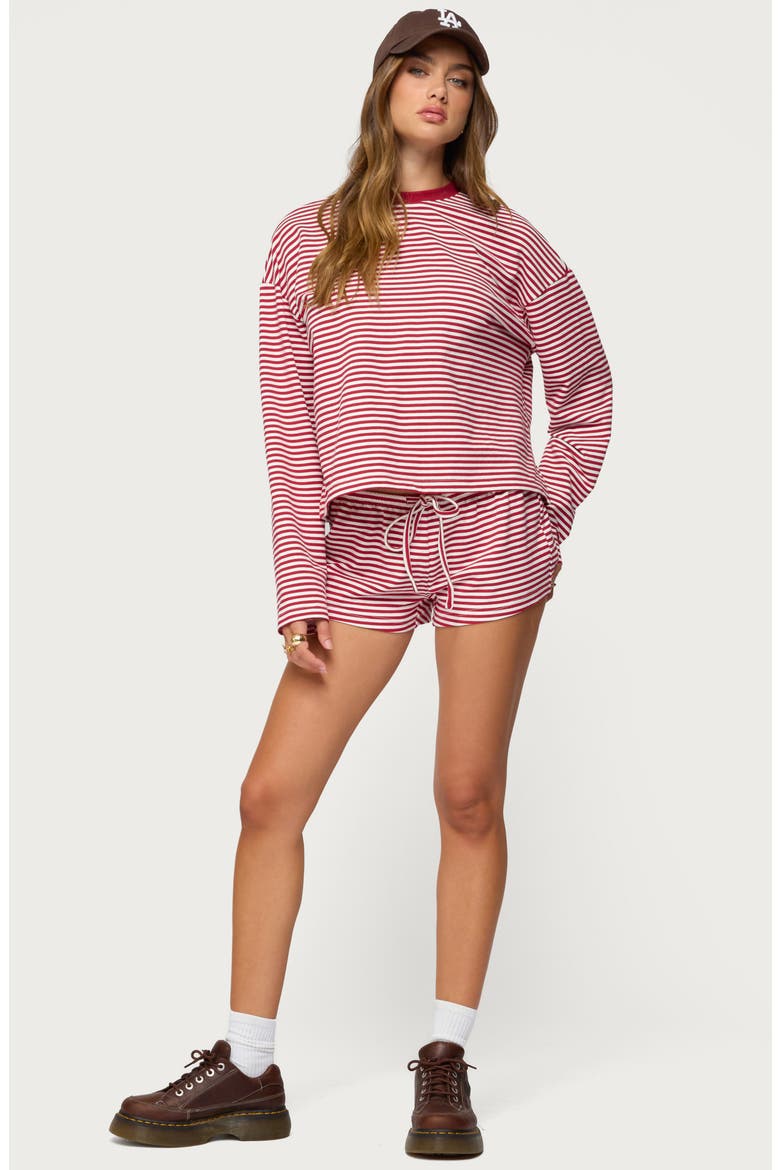 Janee Stripe Long Sleeve Cotton Ringer T-Shirt, Alternate, color, BURGUNDY