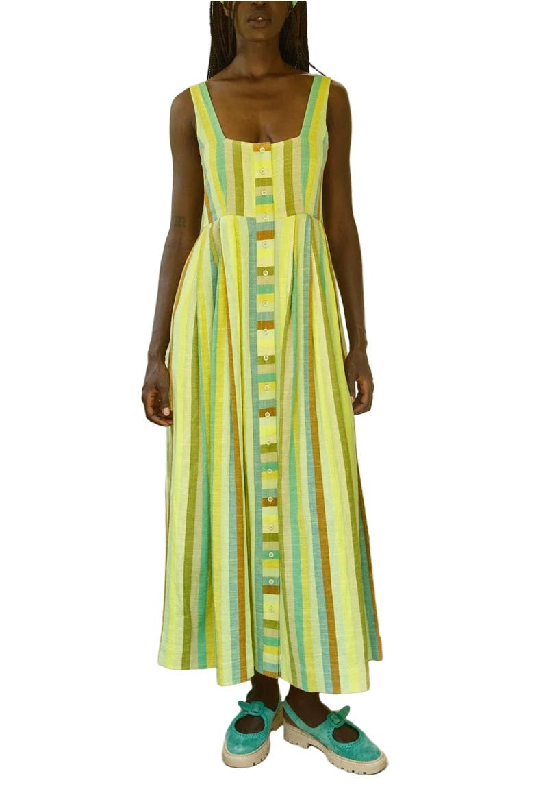 Ginger Button Front Ankle Length Dress, Main, color, Wave